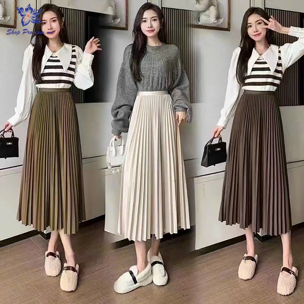 Chân Váy Xếp Ly Dáng Dài Công Sở Đủ Màu Shop Pro Mã CV6621