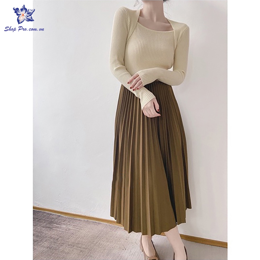 Chân Váy Xếp Ly Dáng Dài 72cm Cạp Chun Có Mặt Đai Khóa Shop Pro mã CV1129