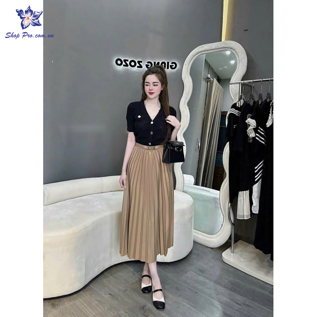 Chân Váy Xếp Ly Dáng Dài 72cm Cạp Chun Có Mặt Đai Khóa Shop Pro mã CV1129