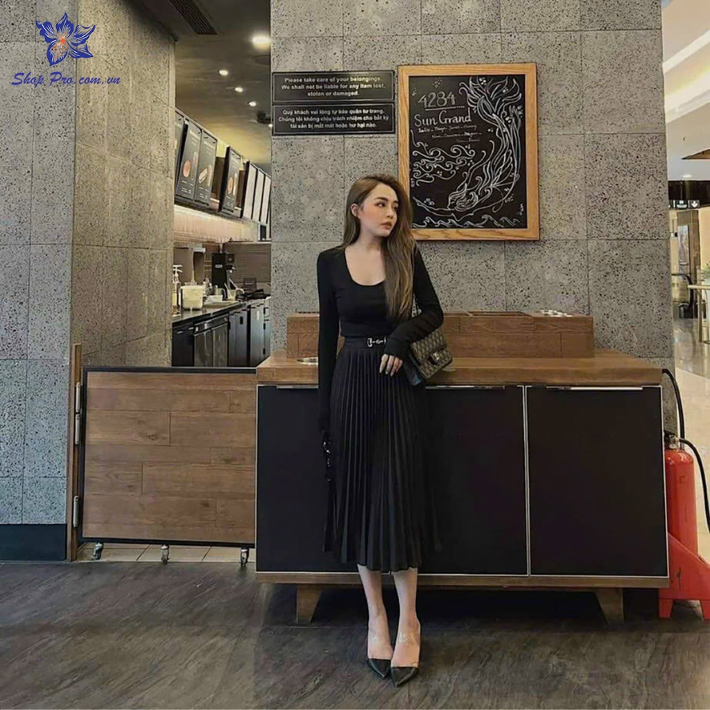 Chân Váy Xếp Ly Dáng Dài 72cm Cạp Chun Có Mặt Đai Khóa Shop Pro mã CV1129