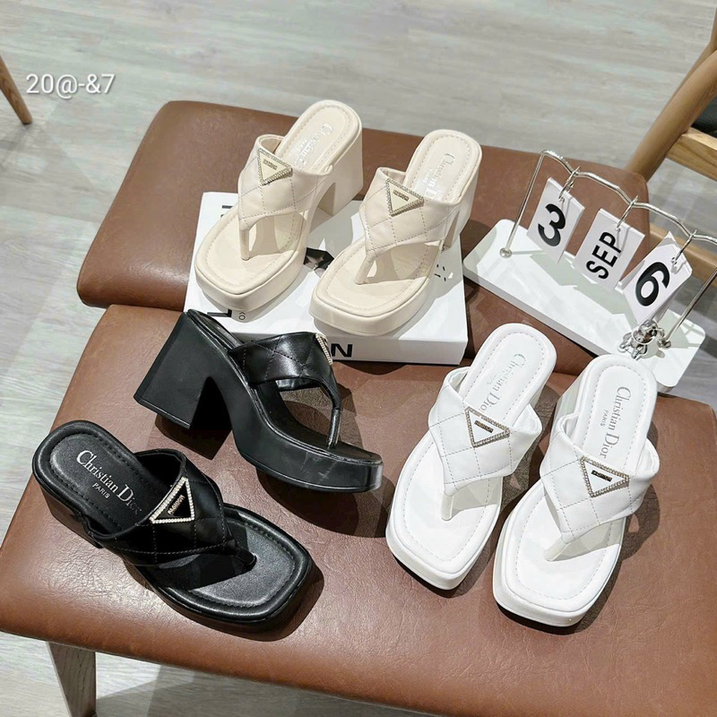 Dép cao gót vuông 7 phân xỏ ngón mũi đúp thời trang siêu đẹp