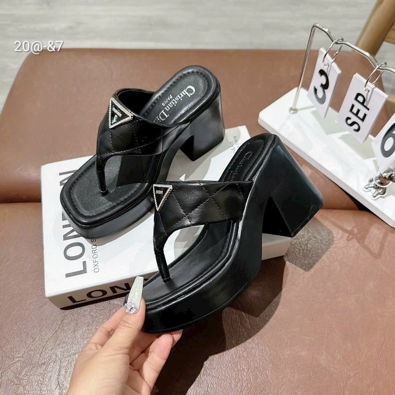 Dép cao gót vuông 7 phân xỏ ngón mũi đúp thời trang siêu đẹp