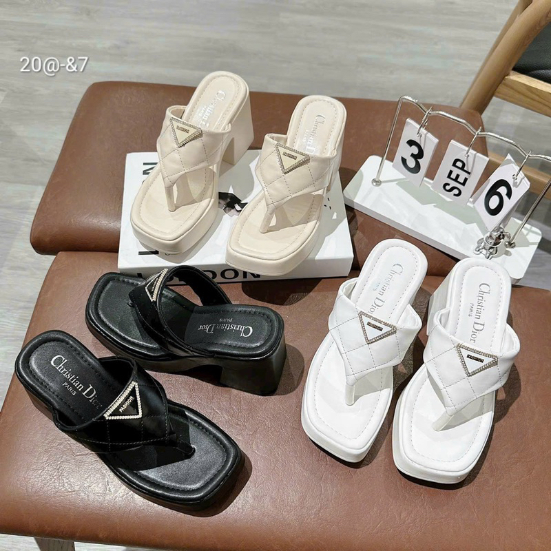 Dép cao gót vuông 7 phân xỏ ngón mũi đúp thời trang siêu đẹp