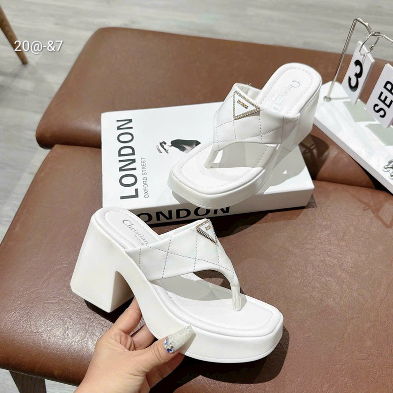 Dép cao gót vuông 7 phân xỏ ngón mũi đúp thời trang siêu đẹp