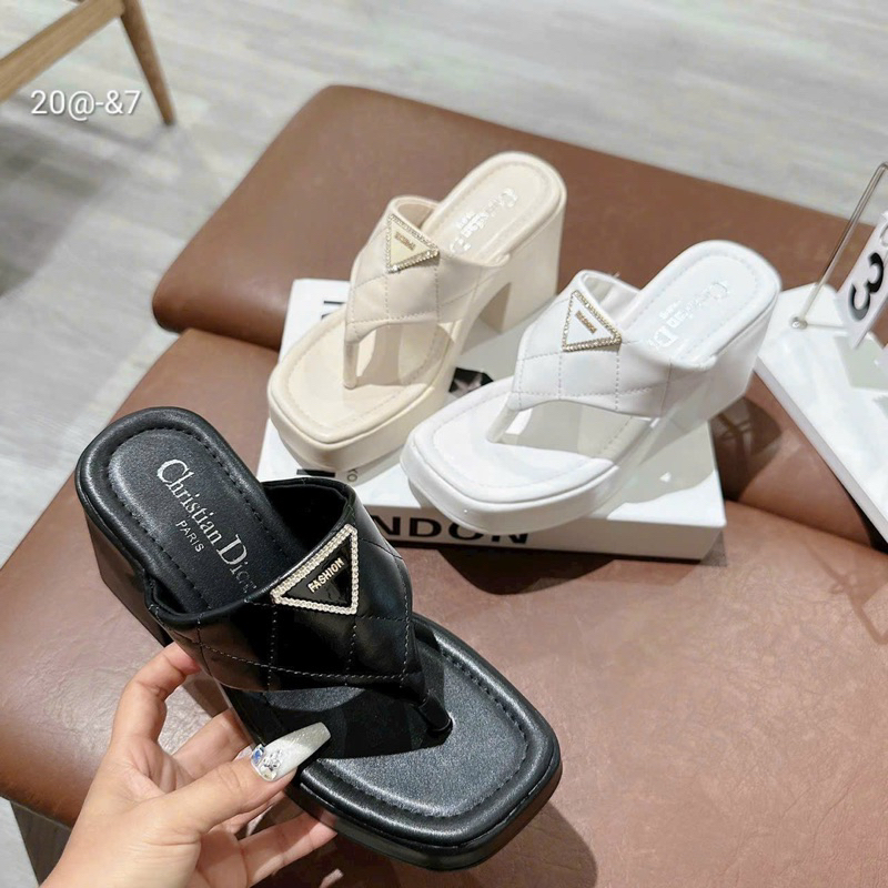 Dép cao gót vuông 7 phân xỏ ngón mũi đúp thời trang siêu đẹp