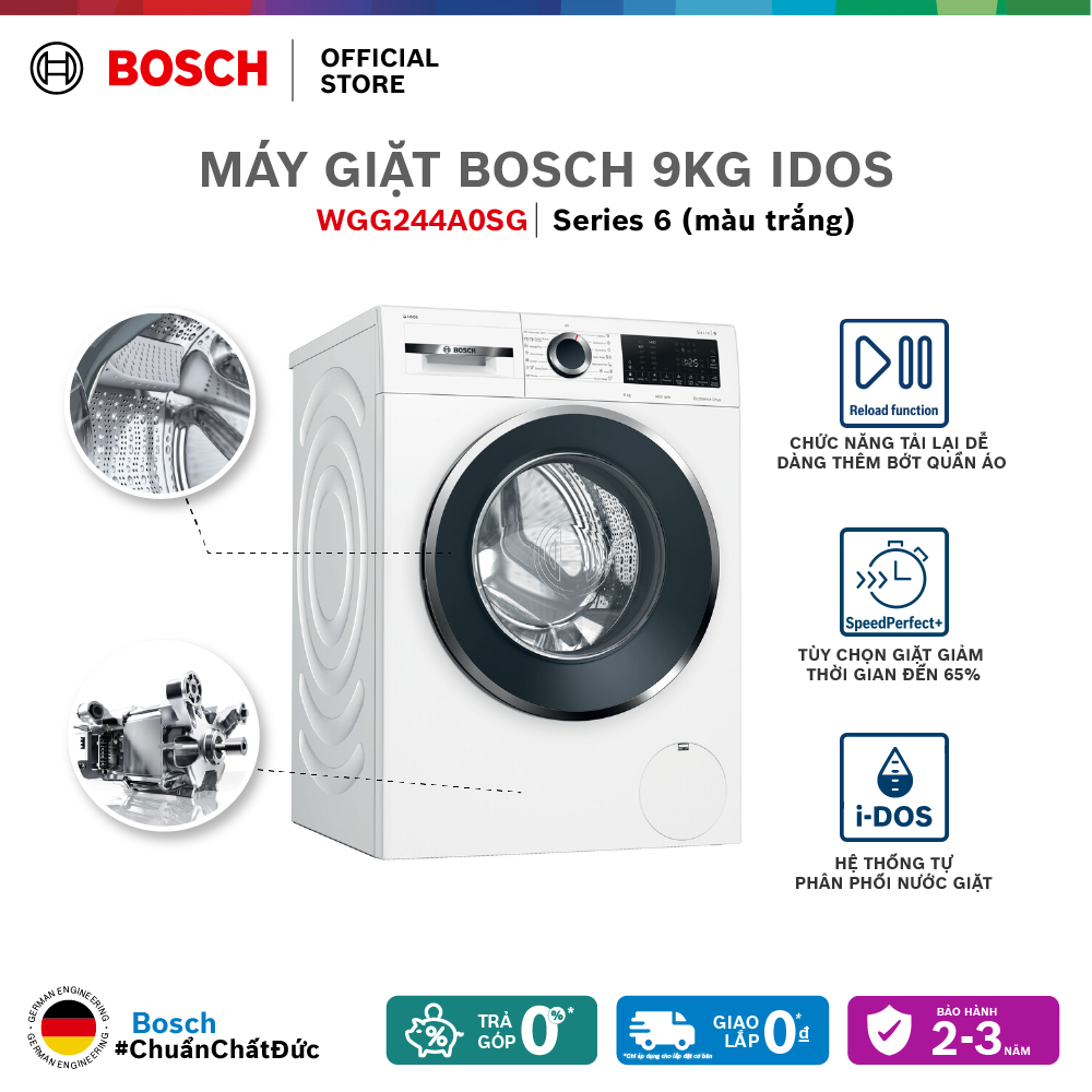 Máy giặt Bosch 9kg WGG244A0SG - Series 6 - Hàng chính hãng
