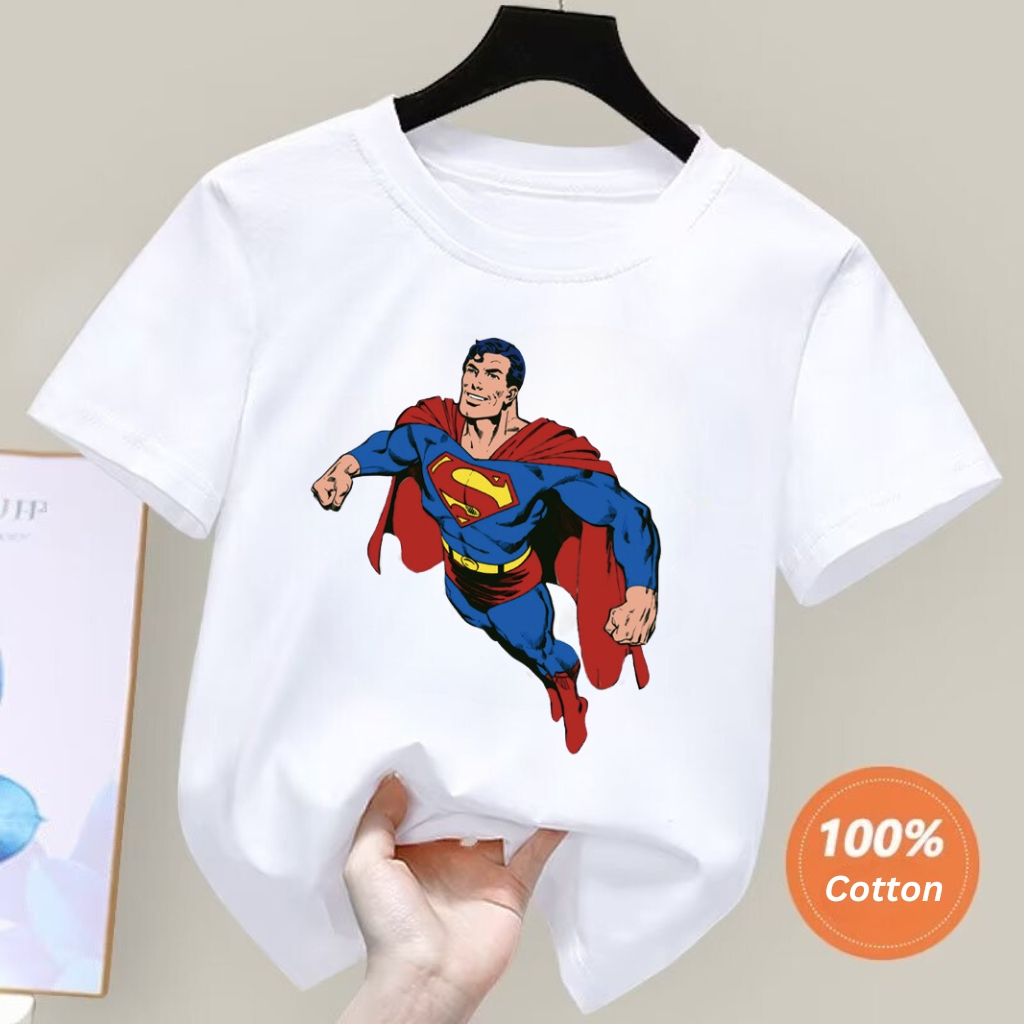 Áo phông cộc tay cotton 100 in hình siêu anh hùng Super man