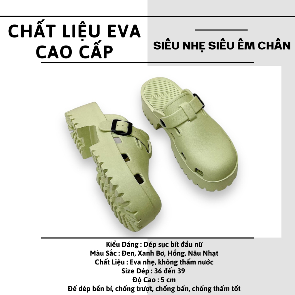 Dép sục bít đầu nữ đế cao 5cm chống trượt chất Eva siêu nhẹ mang êm màu Đen Kem Hồng Nâu Nhạt - Dép Anh Thư