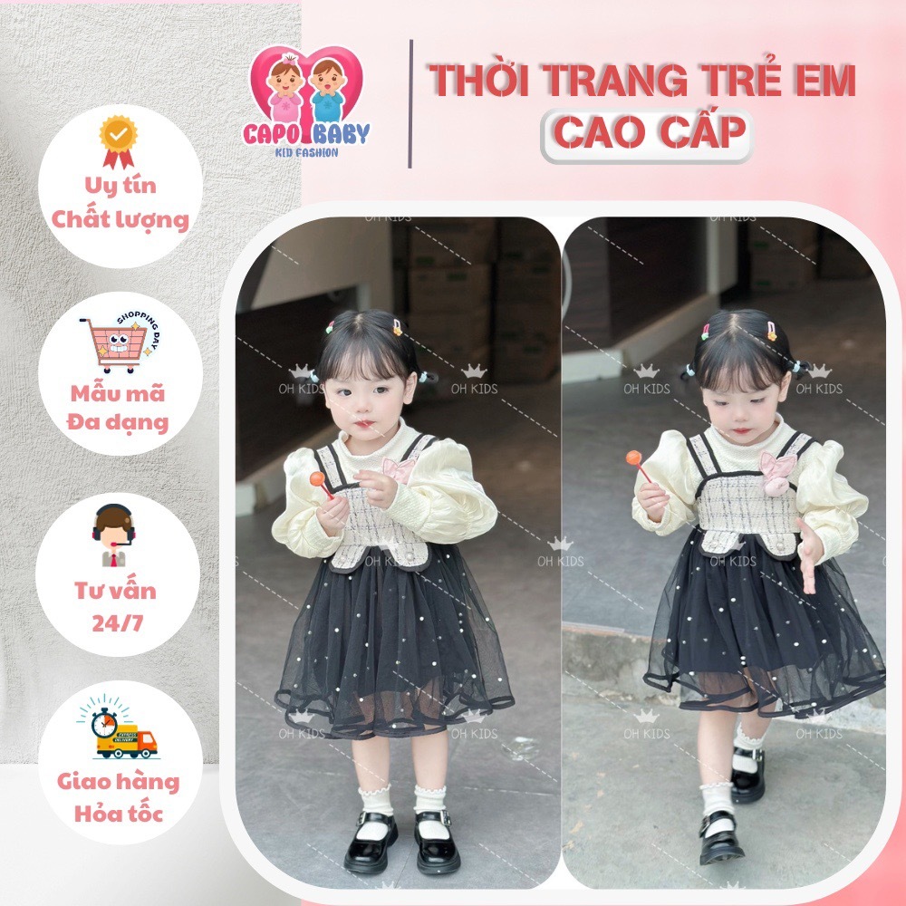Váy công chúa dài tay 2 chi tiết  cho bé ❤️FREESHIP❤️ Váy công chúa đen be đính ngọc trai