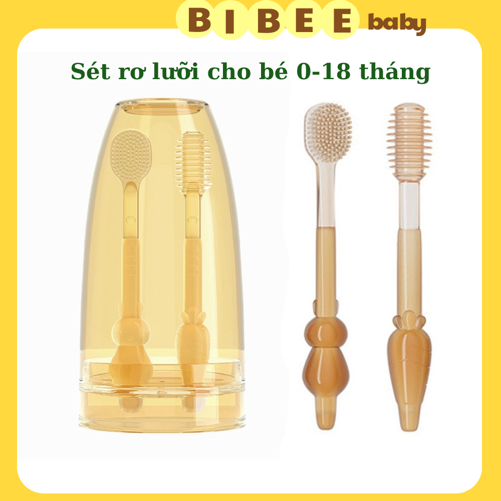 Sét rơ lưỡi và bàn chải đánh rắng silicon 2 chi tiết cho bé từ 0-18 tháng