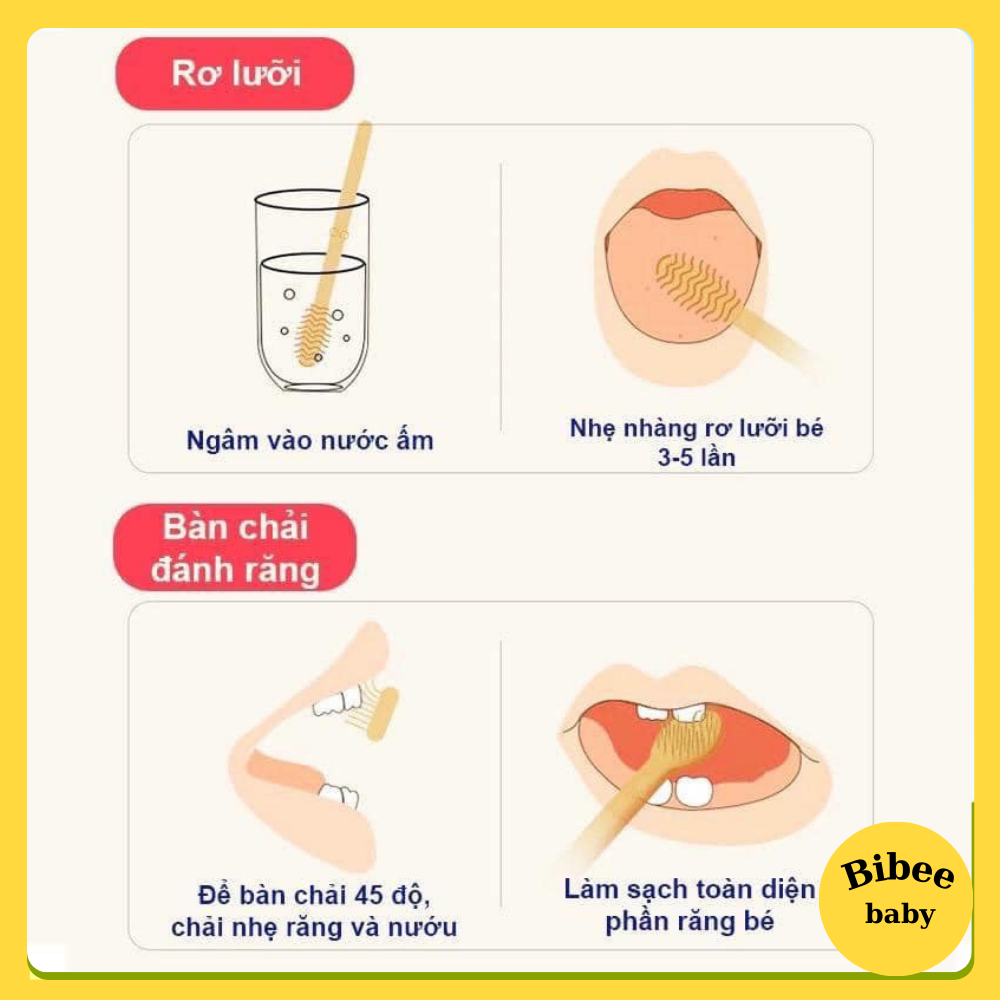 Sét rơ lưỡi và bàn chải đánh rắng silicon 2 chi tiết cho bé từ 0-18 tháng - Bibeebaby