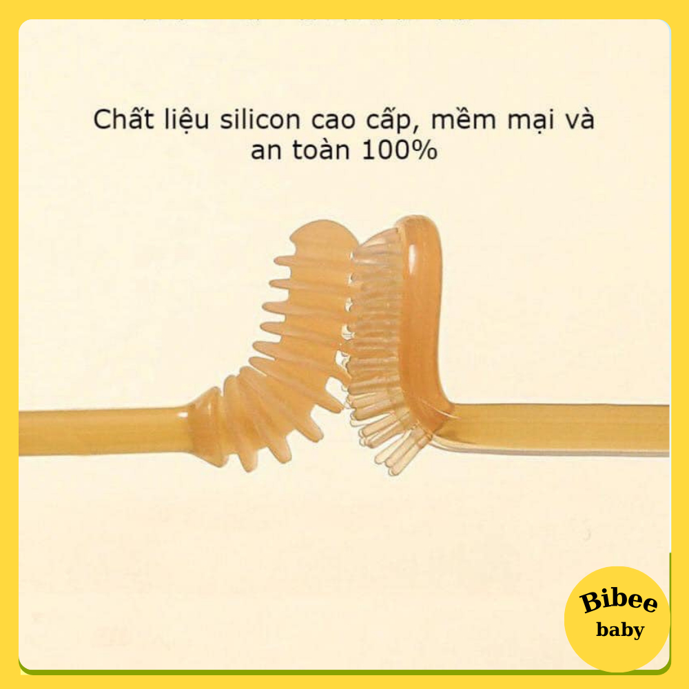 Sét rơ lưỡi và bàn chải đánh rắng silicon 2 chi tiết cho bé từ 0-18 tháng - Bibeebaby