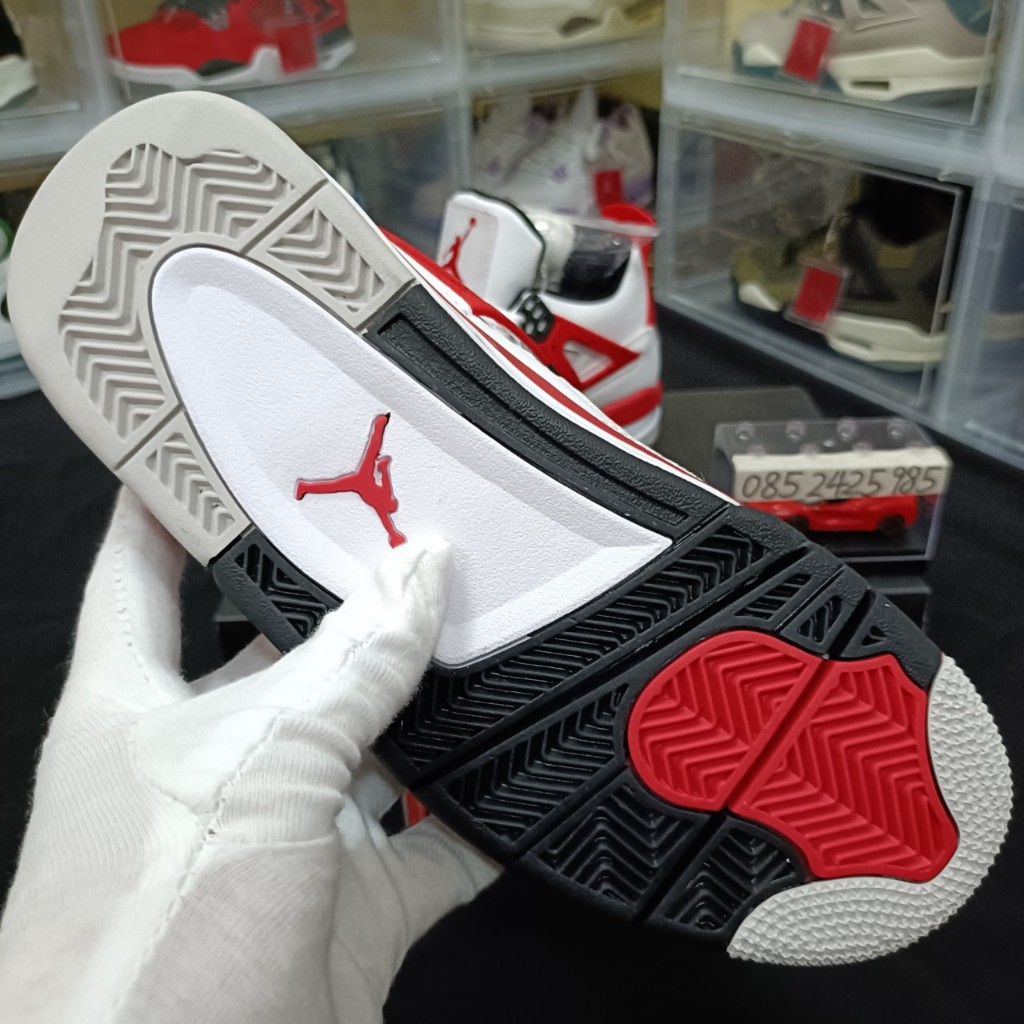 GiàyJocdan4 trắng viền đỏ trẻ trung, giày thể thao cho nam nữ