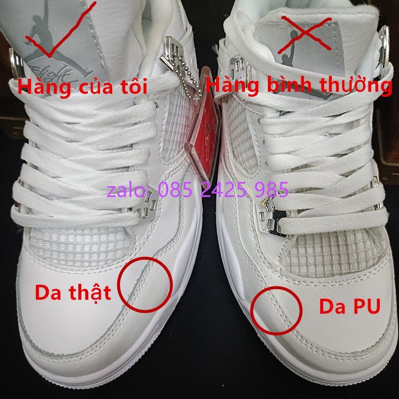 GiàyJocdan4 trắng viền đỏ trẻ trung, giày thể thao cho nam nữ