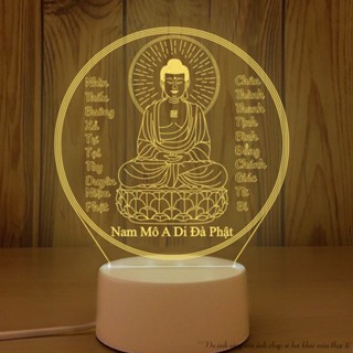 Đèn led hình phật A Di Đà khắc chữ