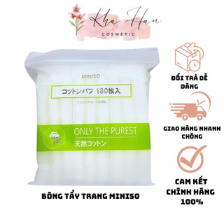 Bông tẩy trang Miniso, bông tẩy trang 180 miếng, 3 lớp siêu mềm, dai, thấm hút tốt