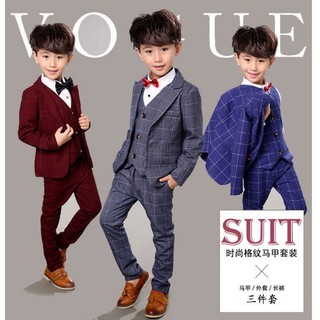 Vest bé trai kiểu Hàn Quốc - Set vest 3 món cao cấp caro - Danangsale