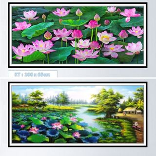 Tranh đính đá hoa sen - tranh đính đá tự làm