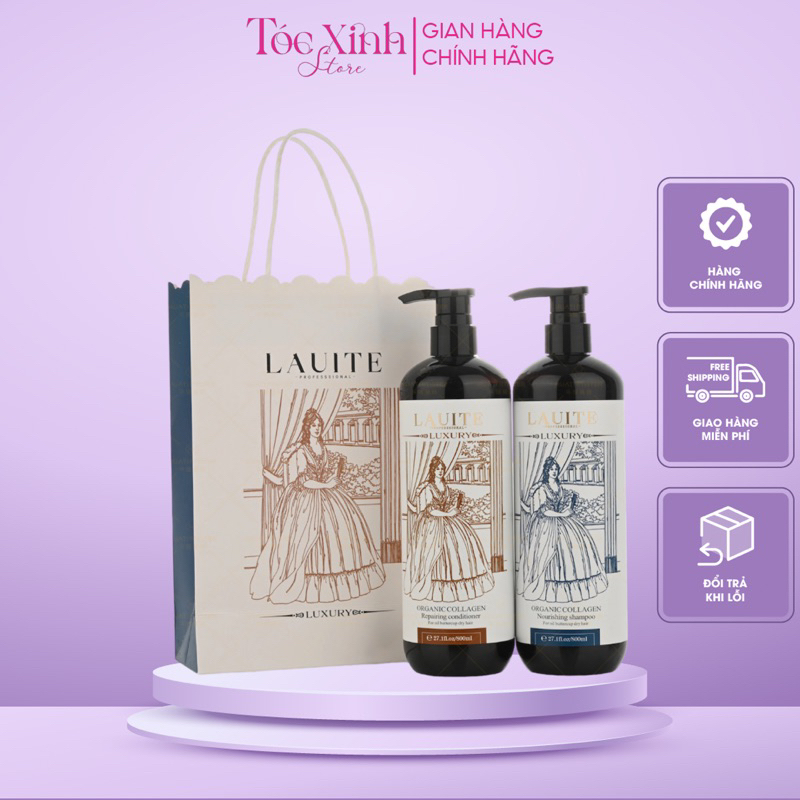 Dầu gội xả Lauite Luxury 800ml phục hồi tóc khô xơ yếu, ngăn ngừa giảm rụng tóc