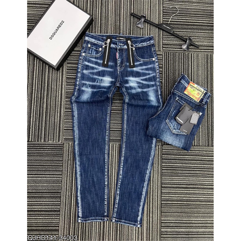 Quần Jeans Nam Xanh Đậm 2 Khóa DSQ2 BIKER Gợn Sóng  Phối Đơn Giản HOT BN01