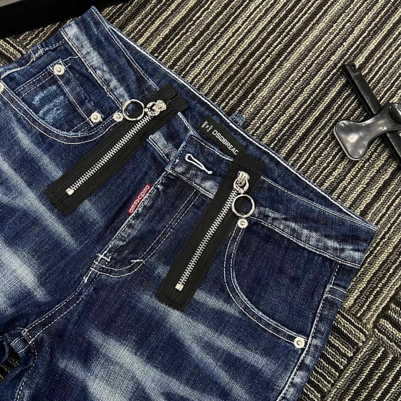 Quần Jeans Nam Xanh Đậm 2 Khóa DSQ2 BIKER Gợn Sóng  Phối Đơn Giản HOT BN01