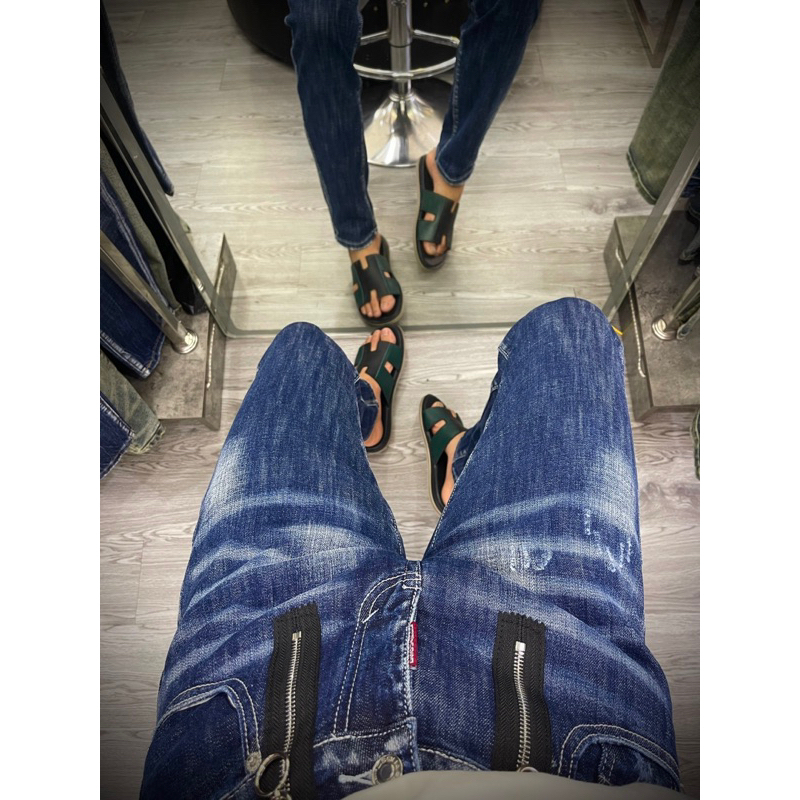Quần Jeans Nam Xanh Đậm 2 Khóa DSQ2 BIKER Gợn Sóng  Phối Đơn Giản HOT BN01