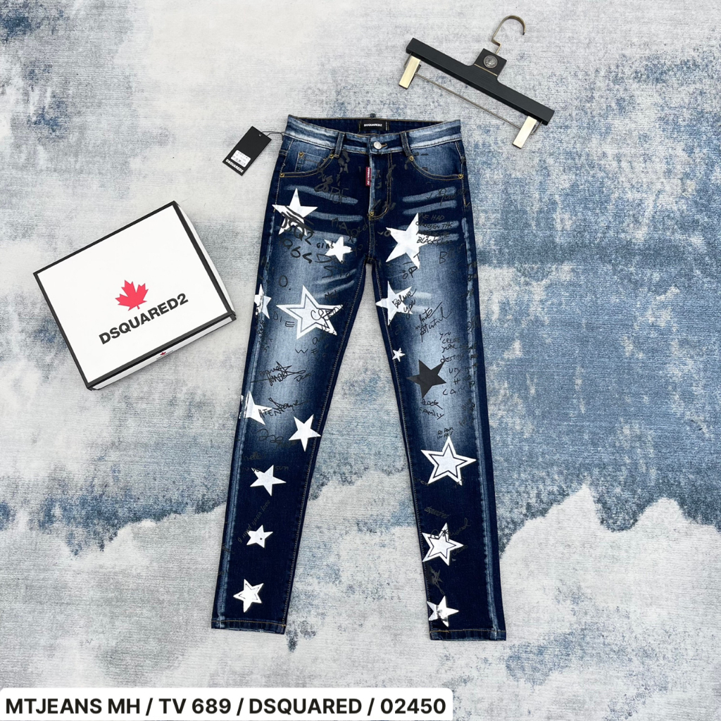Quần Jeans Nam  DSQ In Hình Ngôi Sao , Quần Bò Nam DSQ In Chữ Vẩy Sơn Siêu Chất BN10