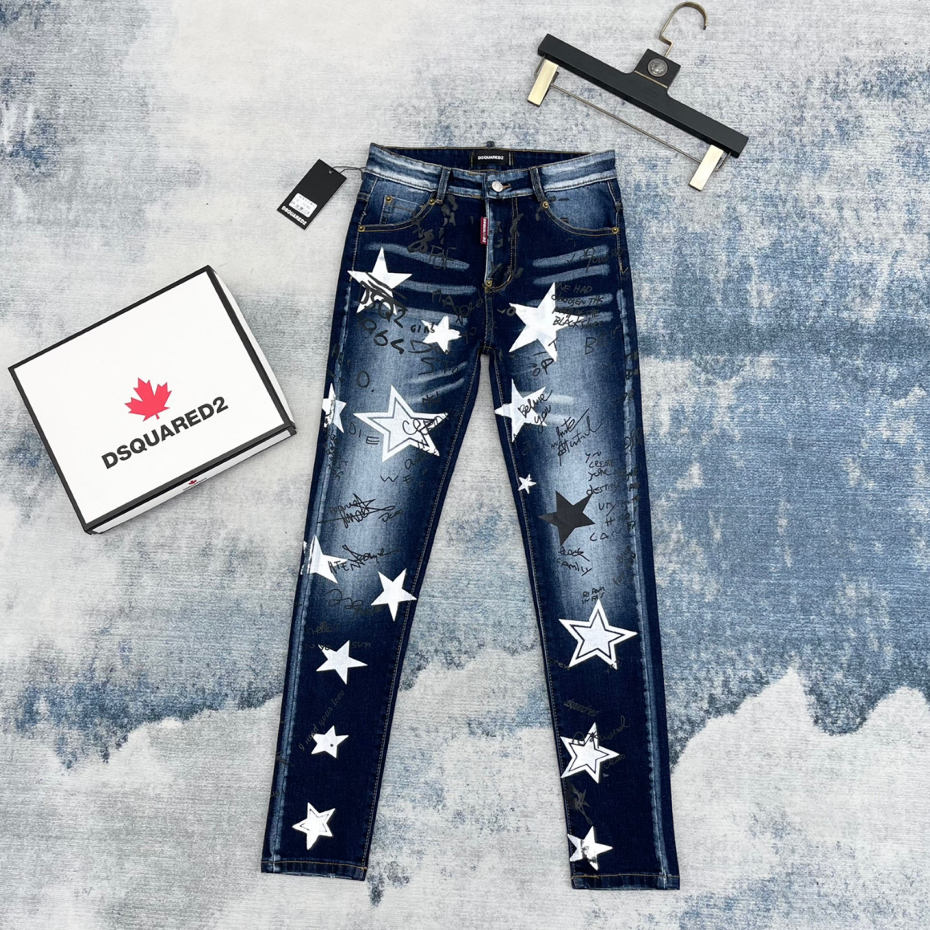 Quần Jeans Nam  DSQ In Hình Ngôi Sao , Quần Bò Nam DSQ In Chữ Vẩy Sơn Siêu Chất BN10