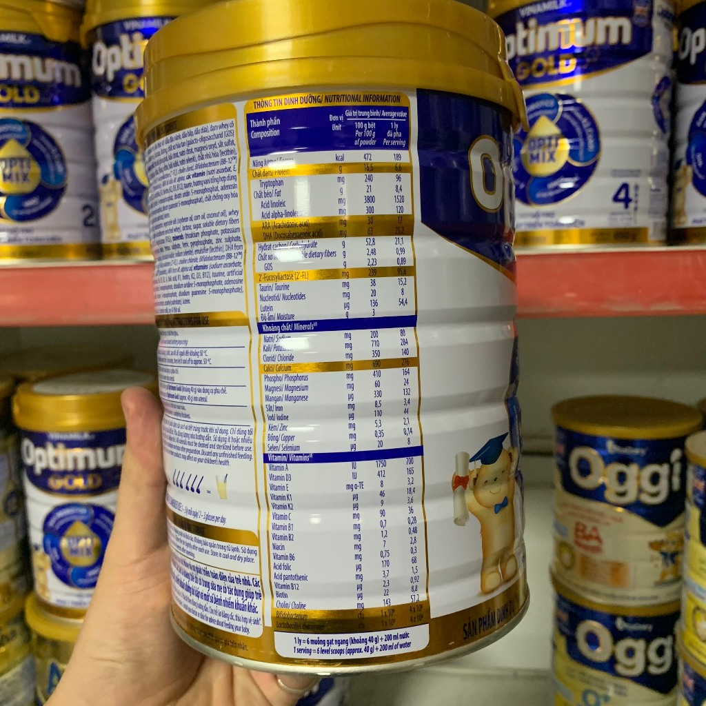Sữa bột Optimum Gold Vinamilk số 3  - Phát Triển Toàn Diện - Lon 850g, 1.45kg