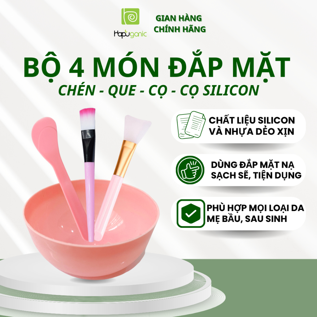 Bộ 4 Món Bát Trộn Que Nhựa Cọ Lông Cọ Silicon Cao Cắp Đắp Mặt Nạ Hapuganic