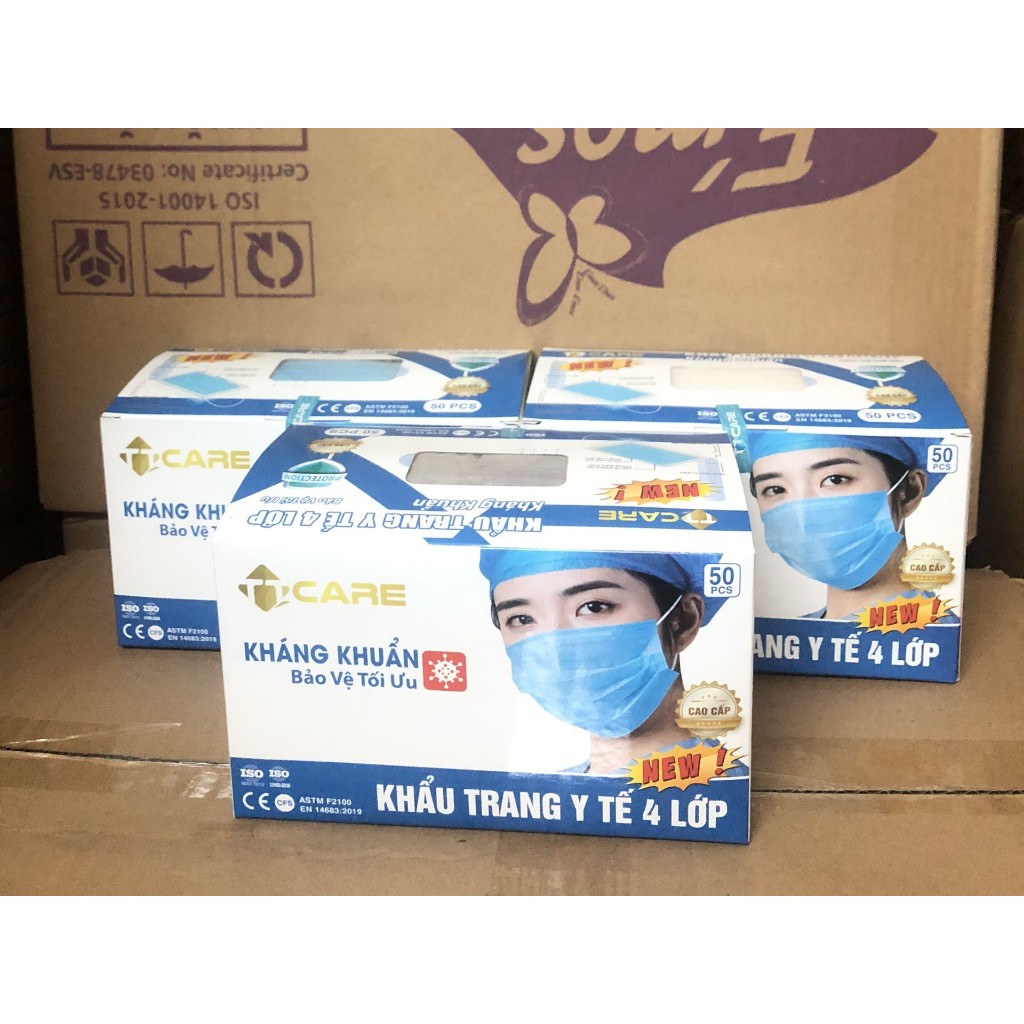 KHẨU TRANG Y TẾ TT CARE HỘP 50 CÁI, 4 LỚP, DÀY, LỌC BỤI MỊN, KHÁNG KHUẨN