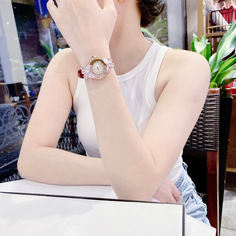 Đồng hồ nữ Melissa 12073 mặt tròn đính đá dây da chính hãng