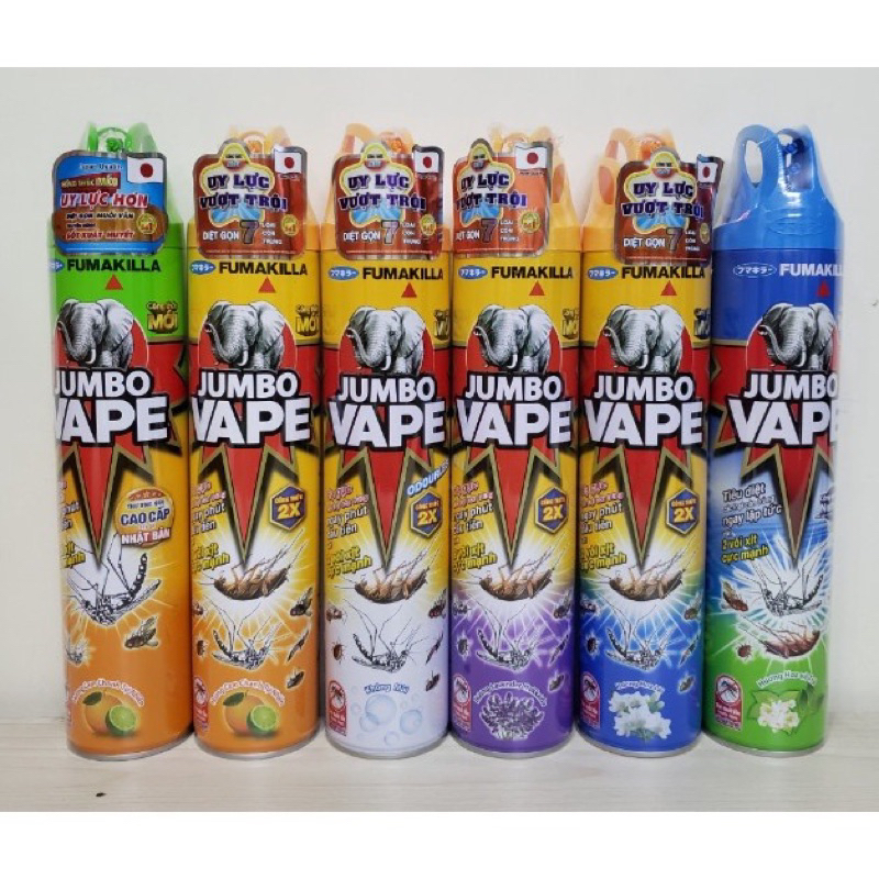 Bình xịt côn trùng Jumbo Vape chai 600ml tiêu diệt 7 loại côn trùng