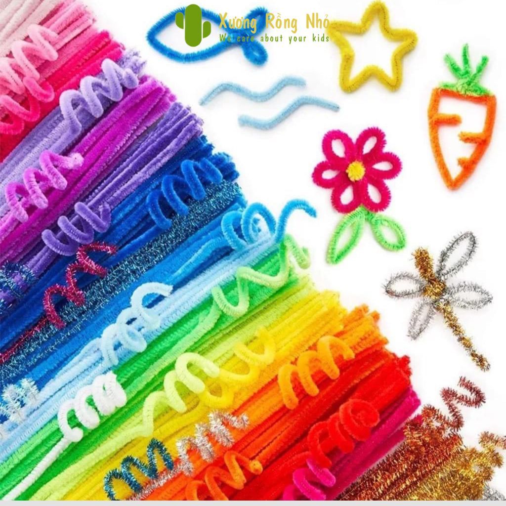 Kẽm nhung, kẽm lông bó 100 sợi mix màu cho bé sáng tạo, làm đồ handmade thủ công