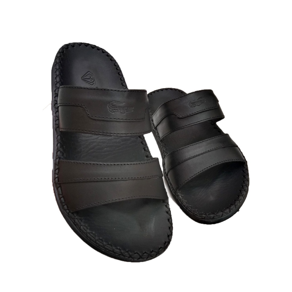 Dép da nam 2 quai cá sấu cao cấp đế cao su đúc cao 3cm thời trang - D73