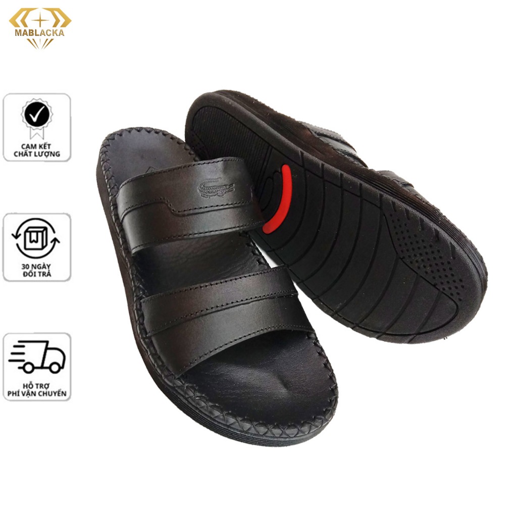 Dép da nam 2 quai cá sấu cao cấp đế cao su đúc cao 3cm thời trang - D73