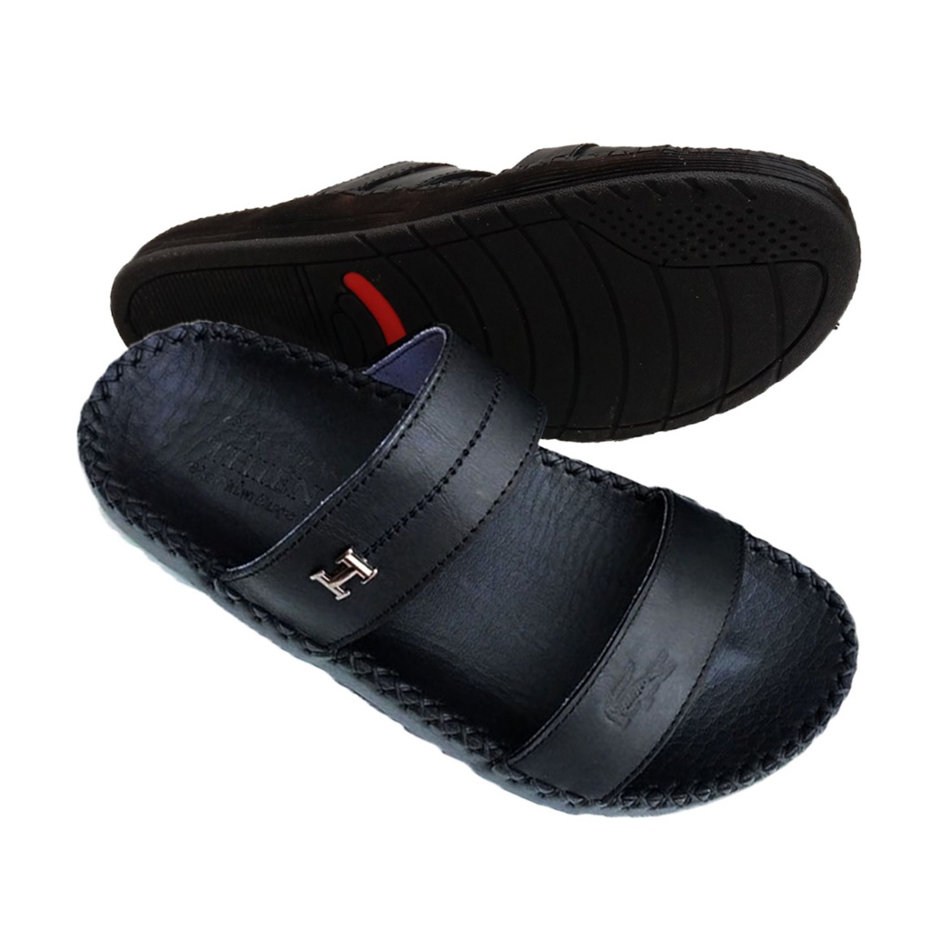 Dép da nam 2 quai cá sấu cao cấp đế cao su đúc cao 3cm thời trang - D73