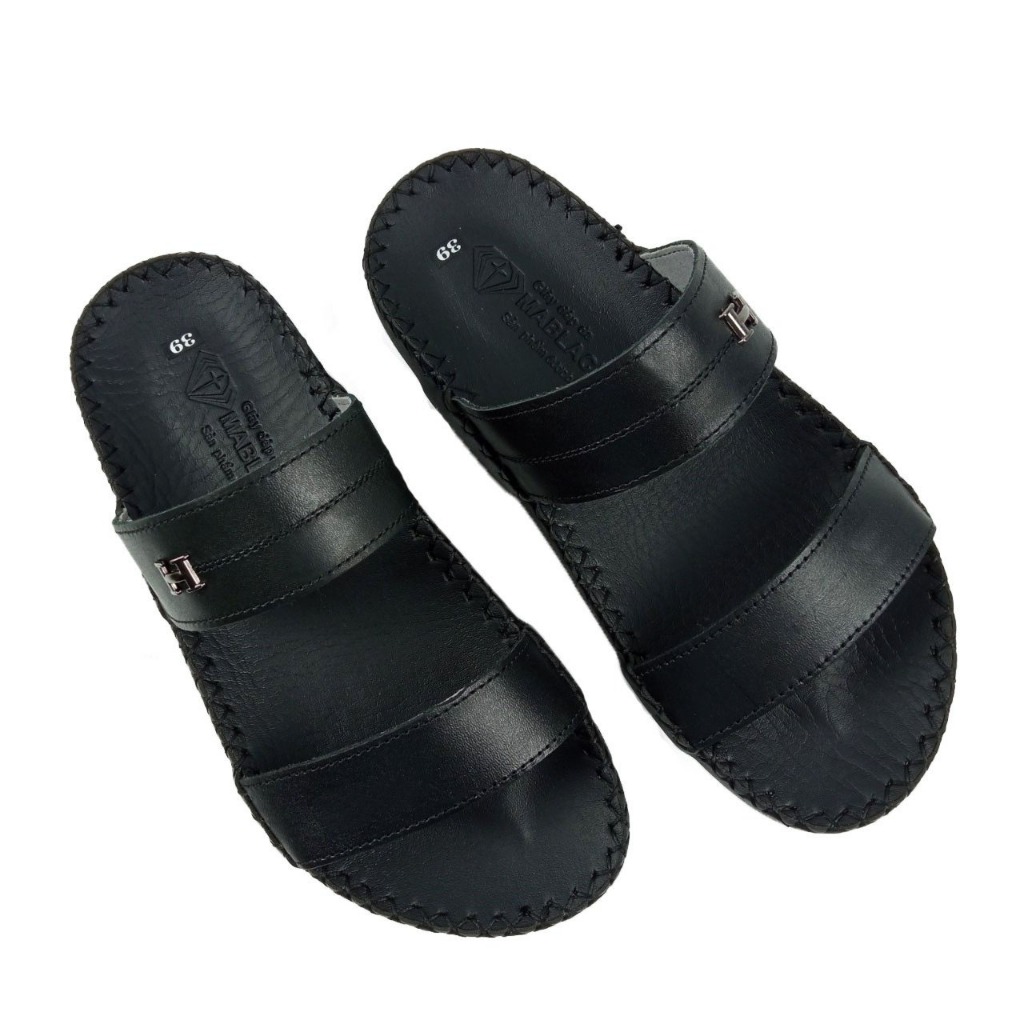 Dép da nam 2 quai cá sấu cao cấp đế cao su đúc cao 3cm thời trang - D73