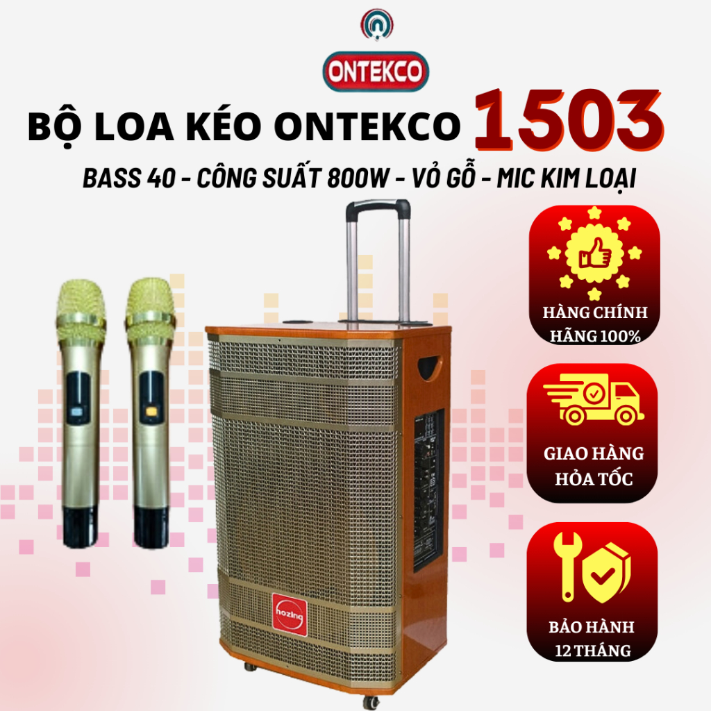Loa kéo karaoke ONTEKCO 1503 PROMAX - Bass 40CM 3 đường tiếng cao cấp- Tặng 2 mic hát cực hay
