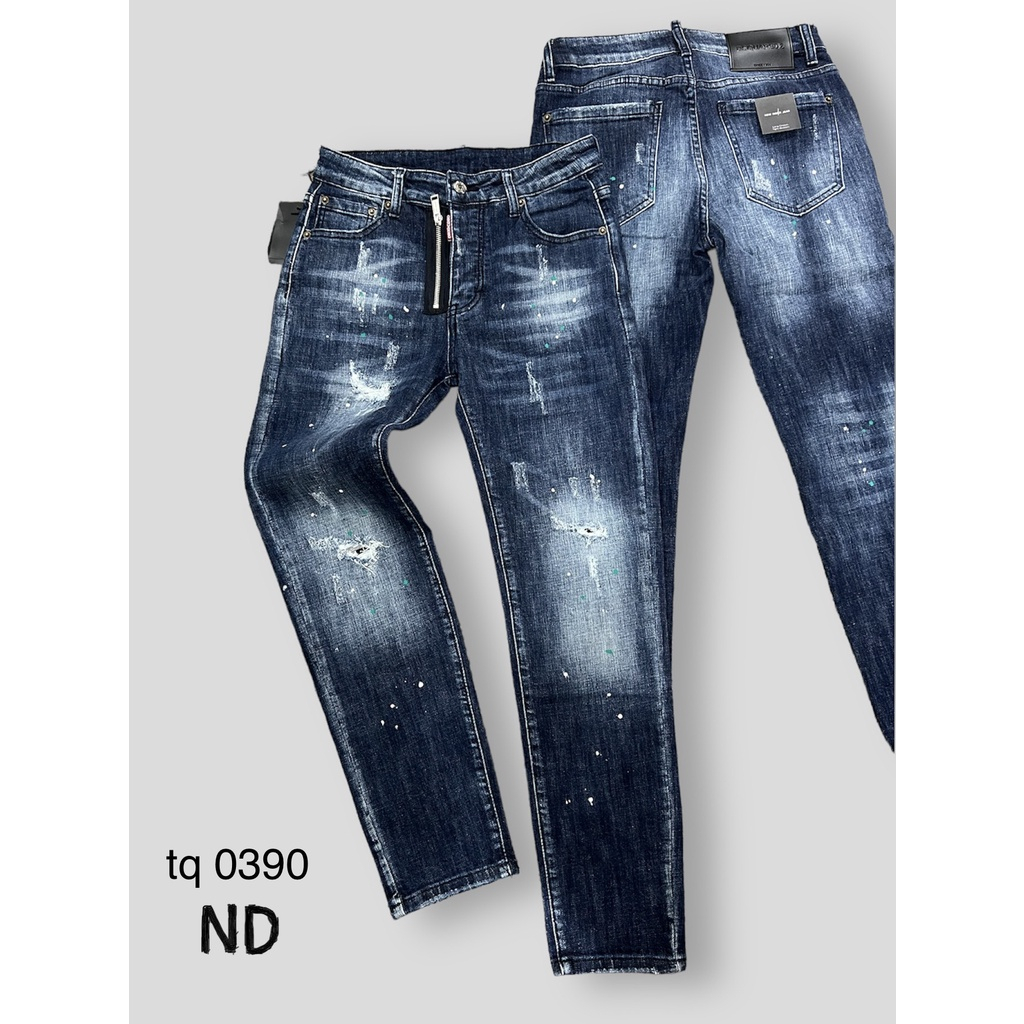 Quần Bò Nam DSQ Biker Hàng ĐẸP , Quần Jean Nam Ống Côn DSQ Khóa Cúc Xanh Đậm Vảy Sơn Mài Bạc BN20