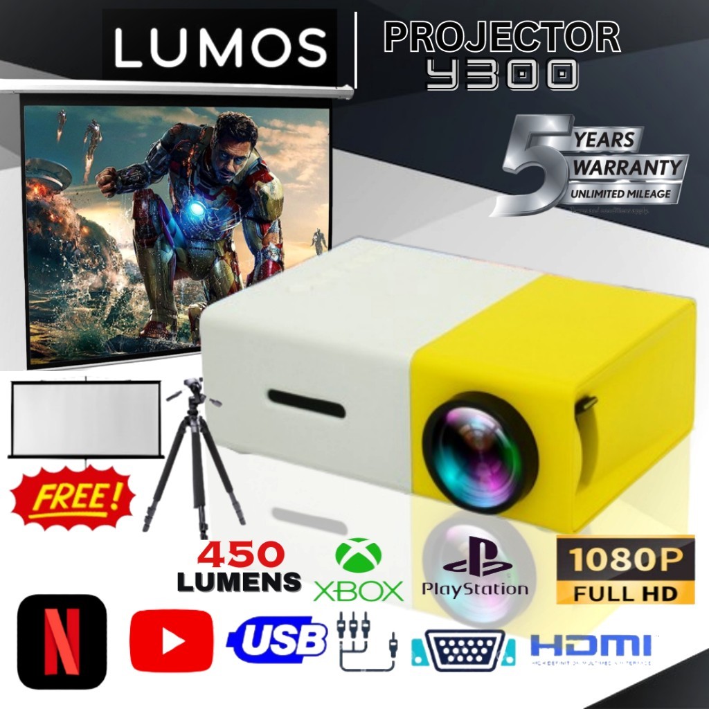 Máy chiếu Y300 cho điện thoại Máy chiếu mini cầm tay Full HD USB HDMI Android cho rạp chiếu phim tại nhà