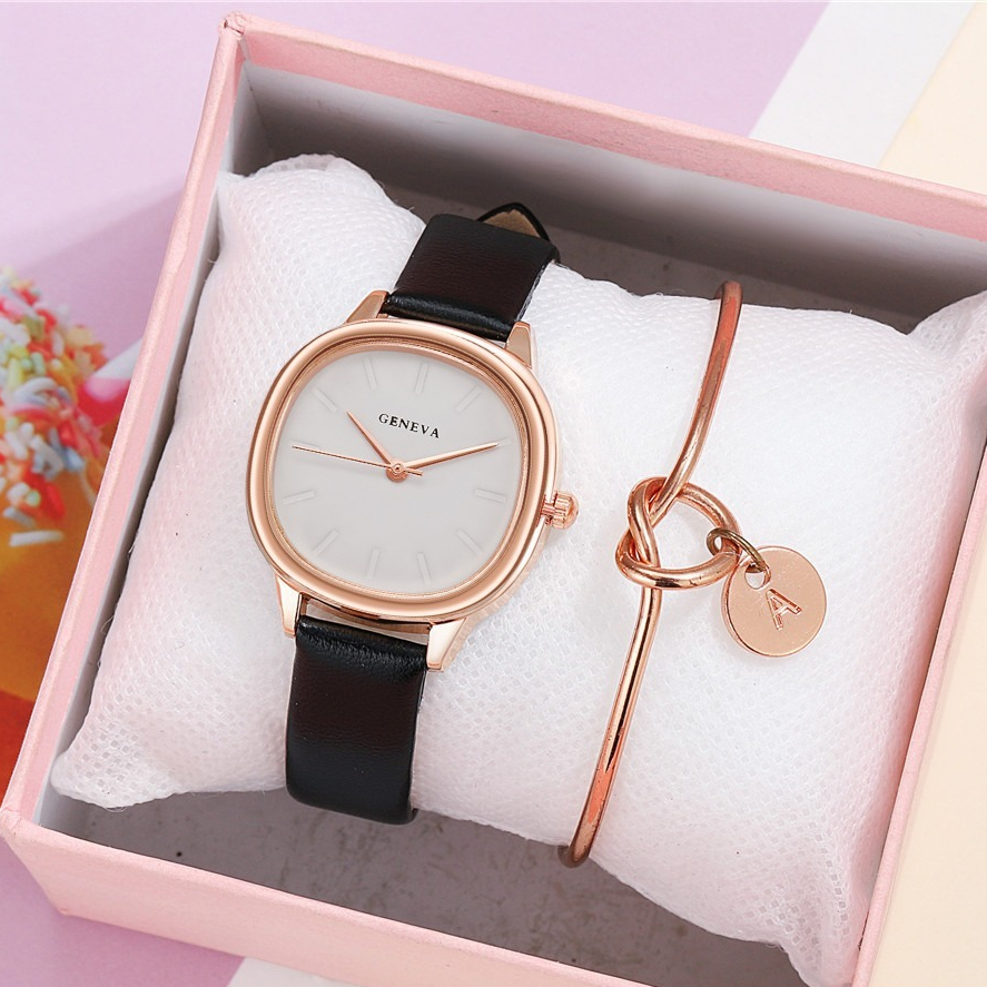 Đồng Hồ Đeo Tay Mặt Vuông Bo Viền GENEVA Dây Da Thời Trang Cao Cấp Cho Nữ DH25