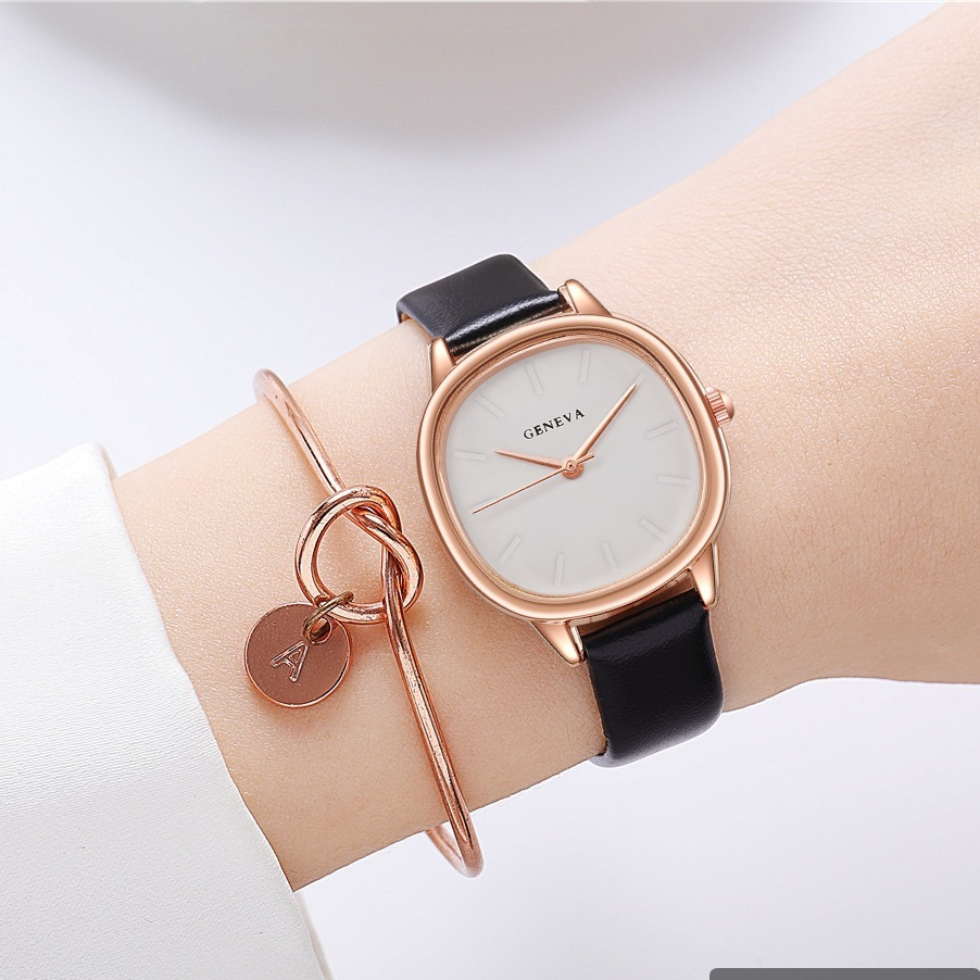Đồng Hồ Đeo Tay Mặt Vuông Bo Viền GENEVA Dây Da Thời Trang Cao Cấp Cho Nữ DH25