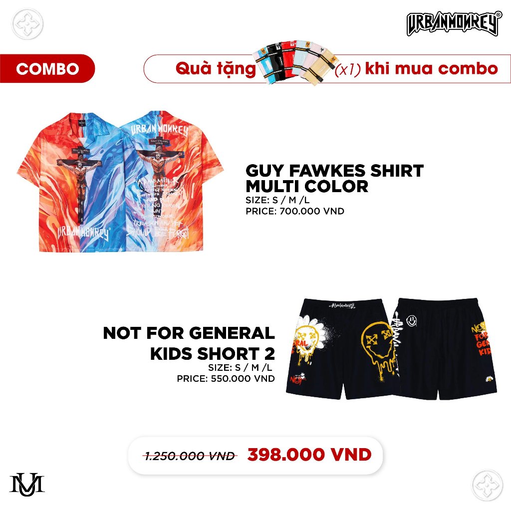 Combo Guy Fawkes Shirt + Not For General Kids Short, Chất Liệu Cotton Lạnh Hình In Chuyền Nhiệt