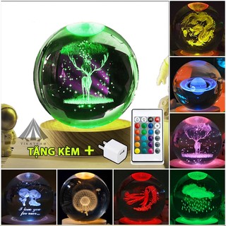 Đèn quả cầu pha lê 3D LED RGB nhiều màu, có công tắc, làm quà tặng, decor bàn học, làm việc, đèn ngủ đẹp lung linh