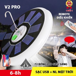 Đèn LED treo V2 Pro tích điện  + năng lượng mặt trời, remote điều khiển từ xa, kháng nước, siêu sáng