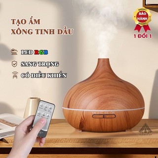 Máy xông tinh dầu vân gỗ 550mL, phun sương tạo ẩm phòng, có remote điều khiển