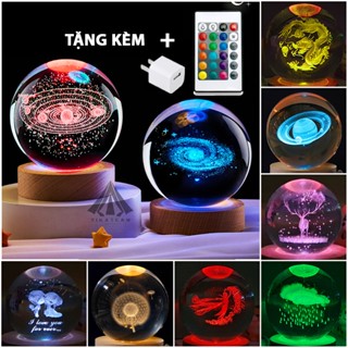 [🎁QUÀ TẶNG] Quả cầu pha lê 3D đèn led RGB tự đổi màu, có công tắc, decor bàn học, làm việc, đèn ngủ đẹp lung linh