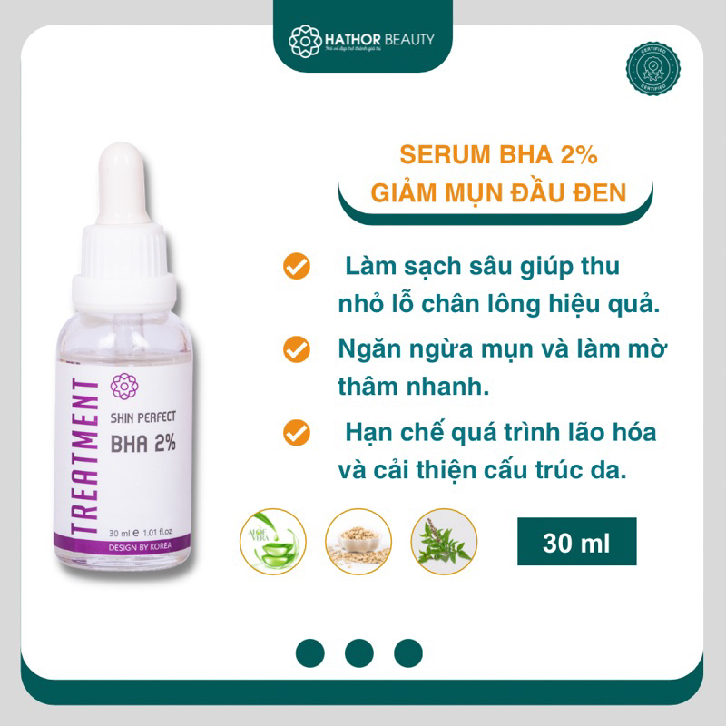 Dung dịch tẩy tế bào chết Skin Perfect BHA 2% Hathor Beauty 30ml sạch sâu giảm mụn đầu đen và thu nhỏ lỗ chân lông