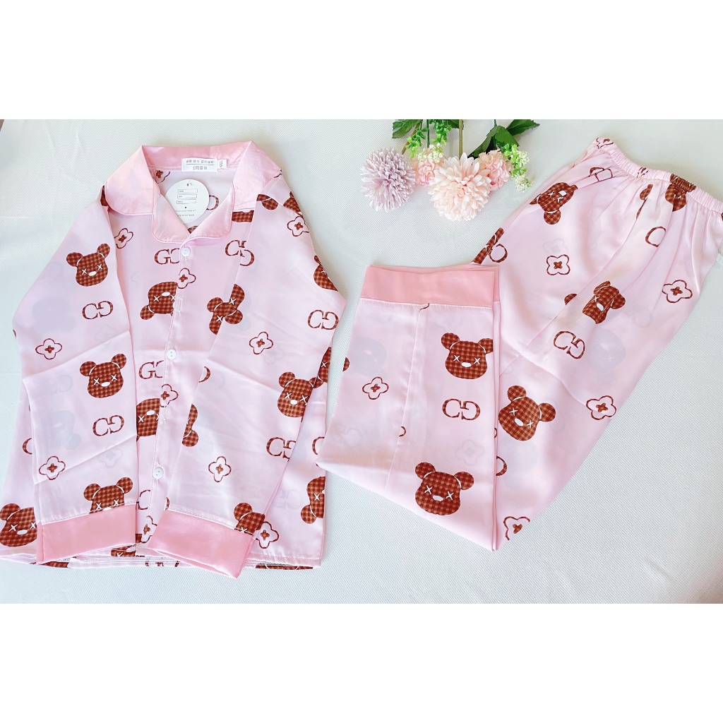 Bộ pijama cho bé gái tay dài chất lụa Latin cao cấp, đồ ngủ cho bé gái từ 20kg-36kg